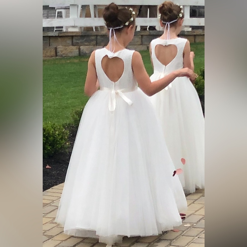David’s Bridal Ball Gown Flower Girl Dress with Heart Cutout - size 10